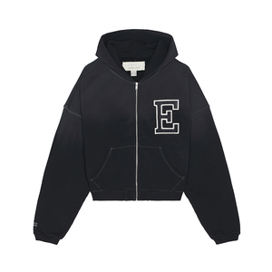 Sudadera con capucha y cremallera bordada de chenilla con letras GSM 500 de alta calidad personalizada para hombre - Product Image 1