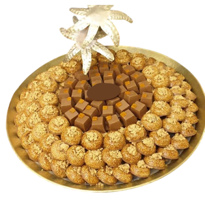 Plateau à chocolat en métal doré de la plus grande qualité avec poignée en bois Plateau à chocolat Porte-dessert pour les fêtes de mariage et tous les événements - Product Image 3