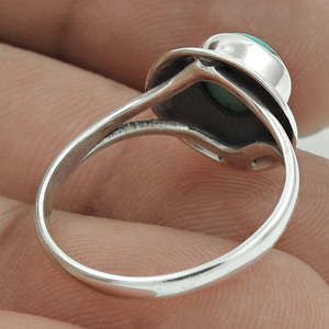 Genuine 925 Sterling Silver <b>Ring</b> With Round Cut Bezel Setting <b>Turquoise</b> Gemstone Luxurious Bohemian <b>Ring</b> For Wedding Engagement - Product Image 3
