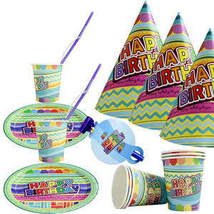 Vaisselle jetable pour fête d'anniversaire à thème dessin animé - Assiettes en papier, gobelets, chapeaux et pailles - Product Image 4