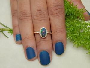 AA แหวนโอปอลสีดำ925เงินสเตอร์ลิงชุบทองวินเทจประดับด้วยง่ามอัญมณีชั้นดีจากธรรมชาติยิงได้หลายลูก - Product Image 3