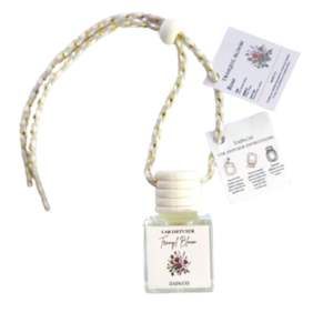 Difusor de coche de aromaterapia Tranquil Bloom, botella colgante de cristal de la mejor calidad, tapa de madera decorativa, cuerda absorbente, calidad perfumada - Product Image 1