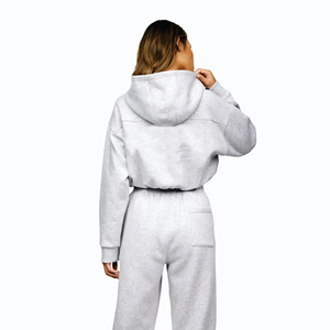 65% Cotton 35% Polyester Cropped Athletics Club Full <b>Zip</b> Hood Heather <b>Grey</b> <b>Women's</b> Tracksuit Top <b>Hoodie</b> - Product Image 3