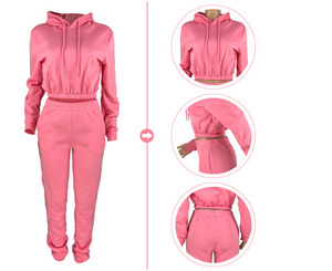 Tissu Premium femmes décontracté deux pièces survêtement confortable à manches longues sweat pantalon solide motif imprimé matériau souple - Product Image 5