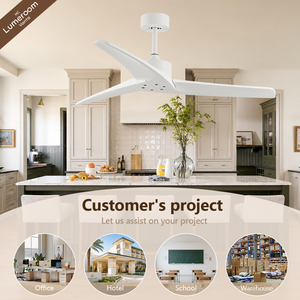 52 Inch 3 Blade White Ceiling <b>Fan</b> Without Light <b>Remote</b> <b>Control</b> DC Motor Solid Wood Blades for Bedroom Living Room - Product Image 4