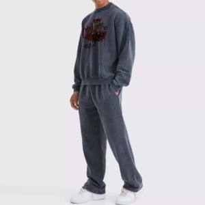 OEM ชุดครอปสำหรับผู้ชายวินเทจผ้าสกรีนผ้าไหมสีทึบซีดจางเป็นมิตรกับสิ่งแวดล้อมชุดแฟชั่นสตรีทแวร์สำหรับเด็กผู้ชาย - Product Image 1