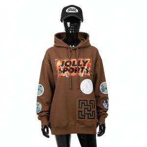 Sudadera con capucha Premium para mujer, algodón pesado, poliéster, forro polar, marrón, logotipo de transferencia de calor de gran tamaño, bordado personalizado, sudaderas básicas para mujer - Product Image 1