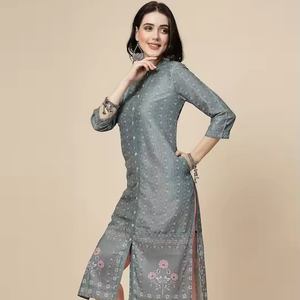 Dernière tendance : Kurta élégante pour femme, imprimé floral, en polyester, à manches longues, col mandarin, lavable, idéale pour l'été - Product Image 1