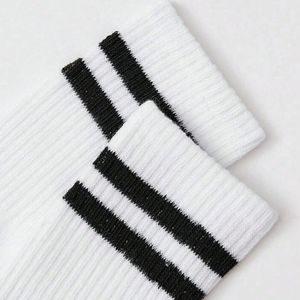Unisex Comfortable Breathable <b>White</b> Striped Crew <b>Socks</b> Trending Daily Use Sporty & Collegiate Style Knitted Technique - Product Image 3