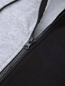 OEM Sweat-shirt à capuche unisexe de haute qualité en molleton de coton bicolore avec fermeture éclair complète et col à capuche imprimé bouffant - Product Image 4