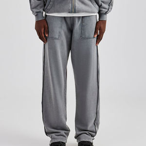 Ensemble de pantalons de survêtement à capuche zippés délavés à l'acide vintage pour hommes Survêtement respirant lourd personnalisable déchiré 100% coton solide - Product Image 5