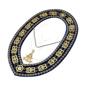Collar de oro masónico maestro con respaldo azul de diamantes de imitación de lujo con collar de cadena de joya Metal Chapado en G dorado - Product Image 1