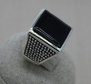925 Sterling <b>Silver</b> <b>Men's</b> Vintage Natural Black Onyx Italian Micro Zircon Bezel Setting Wedding <b>Ring</b> - Product Image 1