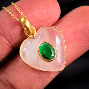 Pendentif en argent sterling 925 avec incrustation de pierre précieuse en forme de cœur en quartz rose naturel, pendentifs fins, breloques pour la fabrication de bijoux, vente en gros - Product Image 3