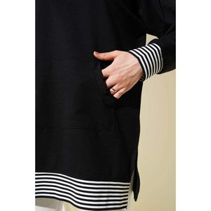 Tunique Rayée Côtelée à Poches Kangourou Noir - Product Image 3