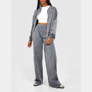 2025 High Quality 2 Pieces Acid Wash Hoodie Tracksuit Woman Sets Comfortable Breathable Women Winter Tracksuit Custom Logo OEM - Product Image 3