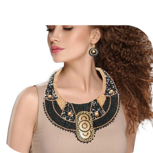 Nuevo diseñador colorido negro oro cuentas de cristal bordado collar pendientes conjunto de moda joyería con cuentas cadena de eslabones para niñas - Product Image 1