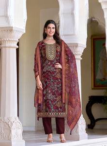 Kurti brodé en pur coton pour adultes avec pantalon à poches et Dupatta 3 pièces ensemble de vêtements de fête indiens pakistanais - Product Image 4