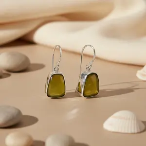 Pendientes de Plata con Piedra Verde Oliva para Mujer, Joyería de Moda, Idea de Regalo - Product Image 2