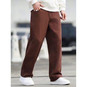 Funky <b>Mens</b> Modern Trending Brown Straight Mid Washed Lightweight Denim <b>Jeans</b> Eco Friendly Breathable Vintage Style Loose Autumn - Product Image 2