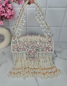 กระเป๋าใส่ของประดับทำจากผ้าไหมชาติพันธุ์หรูหราดีไซน์เนอร์กระเป๋าถือประดับคริสตัลสองด้านสำหรับงานปาร์ตี้ปักประดับมุกพู่ - Product Image 4