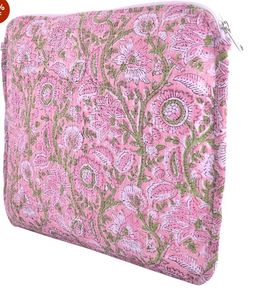 Rose fait à la main en coton étui pour ordinateur portable 100% pur coton bloc imprimé matelassé étanche protecteur poignée affaires quotidien léger - Product Image 3