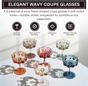 Verre à <span class=keywords><strong>vin</strong></span> vintage ondulé soufflé à la main, coloré, pour cocktail, gobelet de luxe, verrerie Mimosa, design protégé par le droit d'auteur - Product Image 5