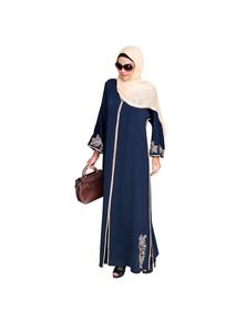 Abito musulmano moderno Casual stile Dubai ricamato floreale <span class=keywords><strong>in</strong></span> lino modesto Abaya aperto Plus Size - Product Image 4