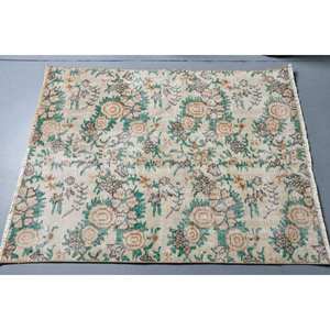 Alfombra turca Vintage Beige verde 3,1X4 pies clásico área grande lana felpa pila altura Rectangular Patchwork para pasillo látex - Product Image 3