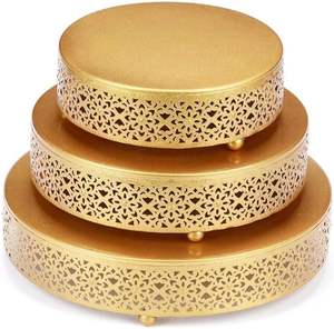 Top Rated Best Selling Gold Finished <b>Set</b> in 3 Pcs Metal <b>Cake</b> <b>Stand</b> Round Shape Unique Design Centerpiece for Tabletop Decoration - Product Image 1