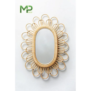 Espejo decorativo de pared de sección de bambú artesanal más vendido, espejo colgante de ratán montado en la pared de paja Vintage - Product Image 2