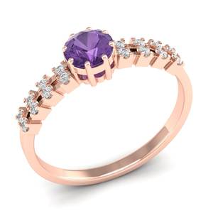 Bagues de fiançailles personnalisées REYES en or massif 14 carats avec diamant certifié IGI pour femmes, coupe ronde, pierre précieuse améthyste 0,5 carat - Product Image 2