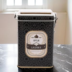 Kontensan ER053V2 75x100x190mm Or Motif Géométrique Boîte Métallique Rectangulaire 1.3L Fil Fermoir Couvercle Transparent Ustensile Noir - Product Image 1