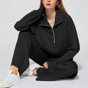 Conjunto de chándal deportivo para mujer, sudadera con capucha y cremallera de manga larga, pantalones para correr de cintura alta, ropa de descanso atlética con marca personalizada - Product Image 2