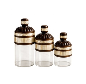 Ensemble de 3 pots de rangement carrés en acrylique Ramadan 2026 avec couvercles en bois et incrustations de nacre, faits à la main, hermétiques pour aliments secs - Product Image 4