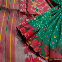 Sari Jamdani vert Deshi Dhakai de qualité export exclusive pour femme, en tissu de coton, bleu, rouge, doré, bleu ciel, du Bangladesh, lavable