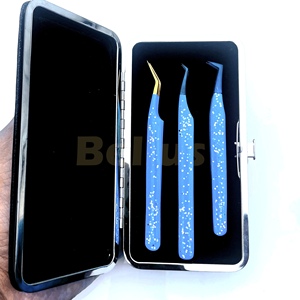 Pince à cils bleu pailleté Volume Outil d'extension de cils Durable en acier inoxydable Personnalisable Vente en gros Cils Artiste préféré - Product Image 4