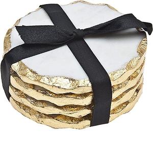 Posavasos decorativo de mármol redondo con borde de aluminio, juego de tazas de café y té para cocina, 4 unidades - Product Image 1