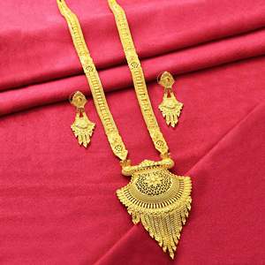 Venta al por mayor de collares largos chapados en oro Micro DE 14K 18K 24K, conjunto de joyería larga tradicional, collares largos de moda de oro de latón. - Product Image 1