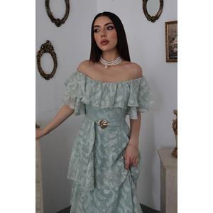 Vestido con volantes en capas color menta - Verde menta - Product Image 2
