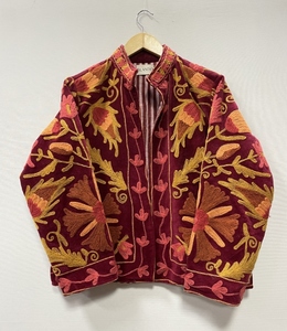 Women's Suzani Embroidery Bomber Jacket Casual Medium Floral Boho Style Street Fashion 100% Cotton Velvet - Product Image 4