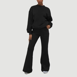 New Arrival Women Custom 2-Piece for Lounge Wear <b>Set</b> Sport Plain casual O-Neck Pullover and Flared Sweatpants & sweatshirts <b>sets</b> - Product Image 2