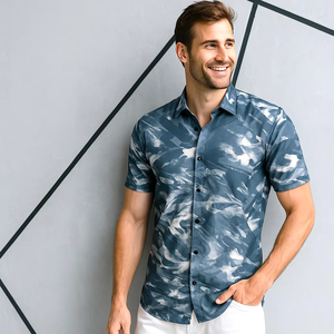 Camisa de Manga Corta Ligera 100% Algodón, Camisa de Verano para Hombre, Estilo Casual Premium, Estampado Floral Vintage, Antiarrugas - Product Image 1