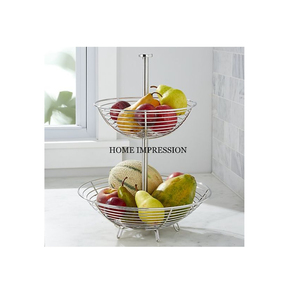 Modern Kitchen Fruit Bowl Wire Basket Shiny Iron Made <b>Storage</b> Food Organizer Holder Metal Wire Fruit Bowl Kitchen Organizer - Product Image 2