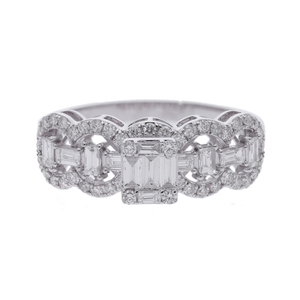 Anillo de Diamantes de Oro Blanco de 14K con Baño de Rodio para Mujer, Estilo Vintage, Corte Brillante, Halo de Baguette, Diamante Natural Baguette - Product Image 1