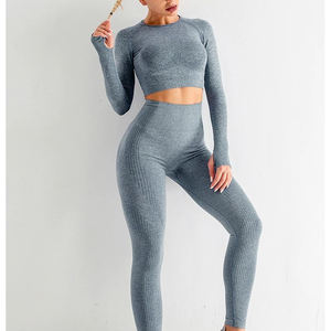 Ensembles de yoga Fitness pour femmes Leggings en coton taille mi-haute Ensemble de soutien-gorge de sport Tenue de sport pour la salle de sport Grande taille - Product Image 5