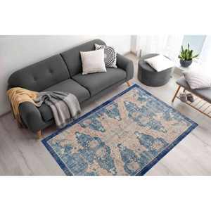 Tapis turc bleu marine : Décoration ethnique antique, lavable en machine, tapis imprimé, tapis en chenille - Product Image 1