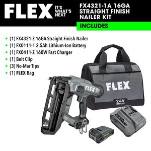 Pistola de Clavos Inalámbrica sin Escobillas de 24V, Calibre 16, Kit con Acabado Recto de 3/4 y 2-1/2 Pulgadas, Batería de Litio de 2.5Ah, 160W, Alta Velocidad - Product Image 5