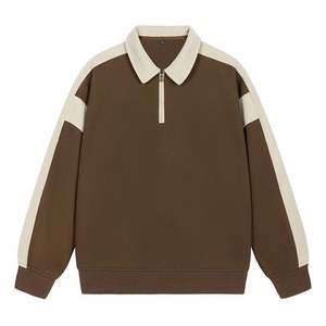 Sweat-shirt à capuche zippé 100% coton personnalisé pour hommes, sweatshirts d'hiver à demi-fermeture éclair et en tricot surdimensionnés à col montant - Product Image 3