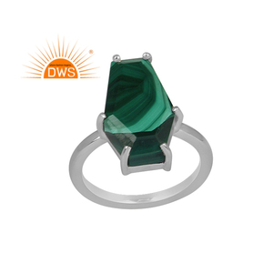 High Quality Fine Sterling Silver Natural <b>Malachite</b> Gemstone Coffin Design Stackable Ring Custom Jewelry Manufacturer - Product Image 1